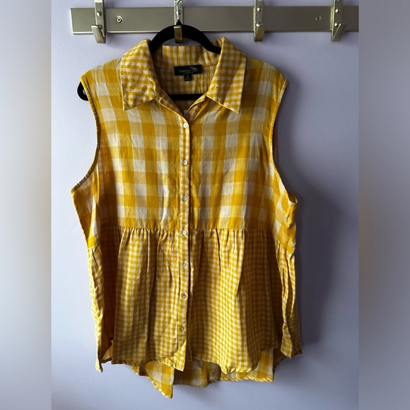 NWT Suzanne Betro Yellow Checked Sleeveless Button Down Top Size 1X - Picture 1 of 12